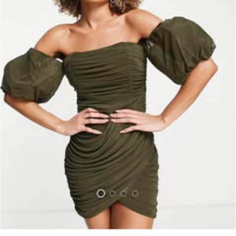 Rare London Green Asymmetrical Ruched Bodycon Dress